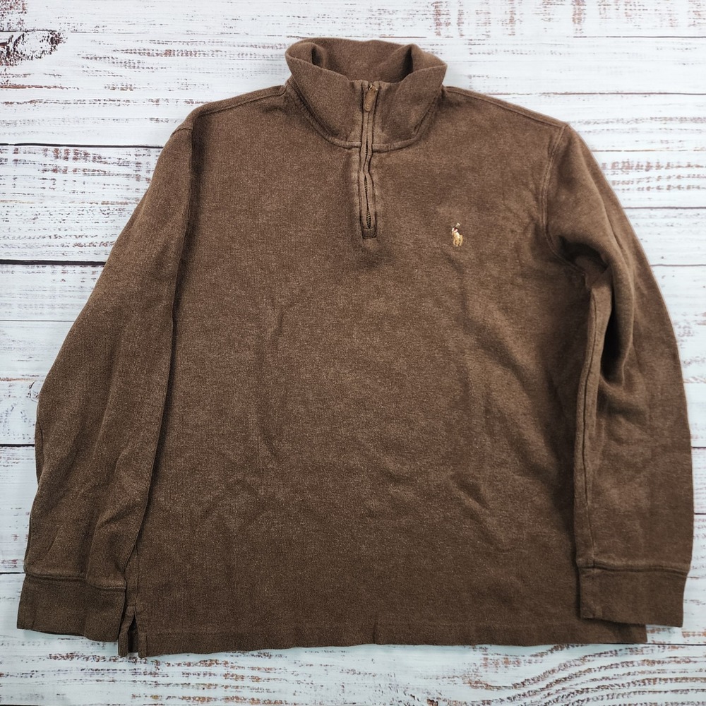 Polo Ralph Lauren Estate Rib Quarter Zip Pullover Brown Mens Large Cotton 2597